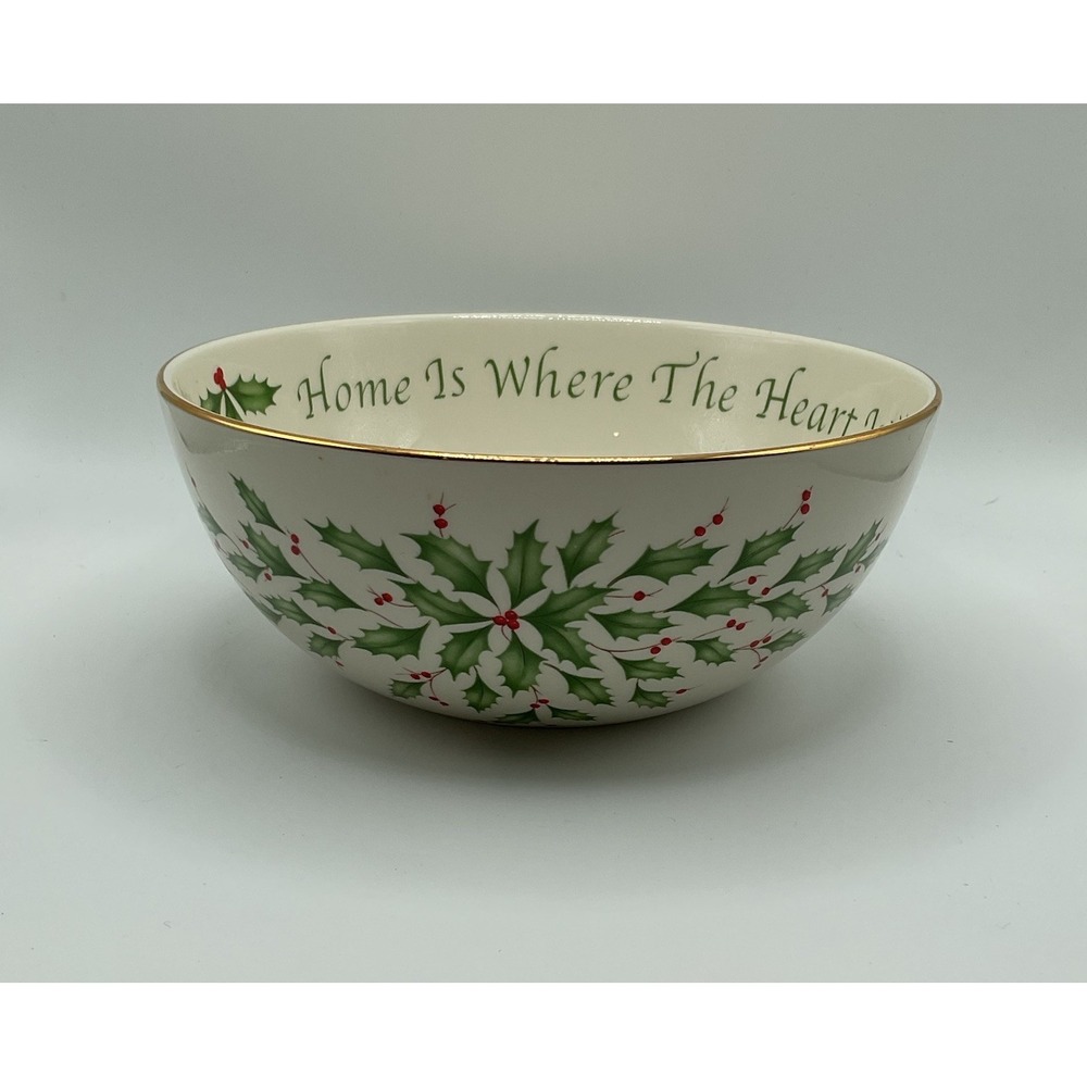 Lenox Holiday Serving Bowl Home Is Where The Heart Is Sentiment Holly Berries